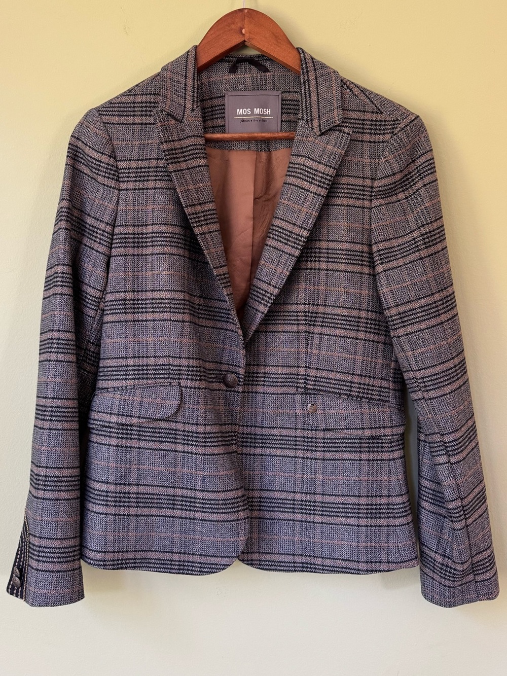 MOS MOSH NWOT Blake Milano Plaid Check Preppy Tailored Grey Black Blazer Jacket